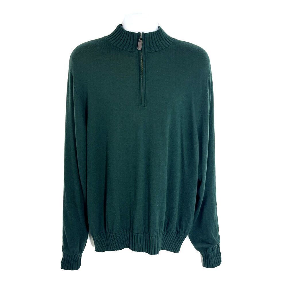 Martin Mens XL 100% Merino Wool 1/4 Zip Sweater Jacket‎ Fully Lined Dark Green